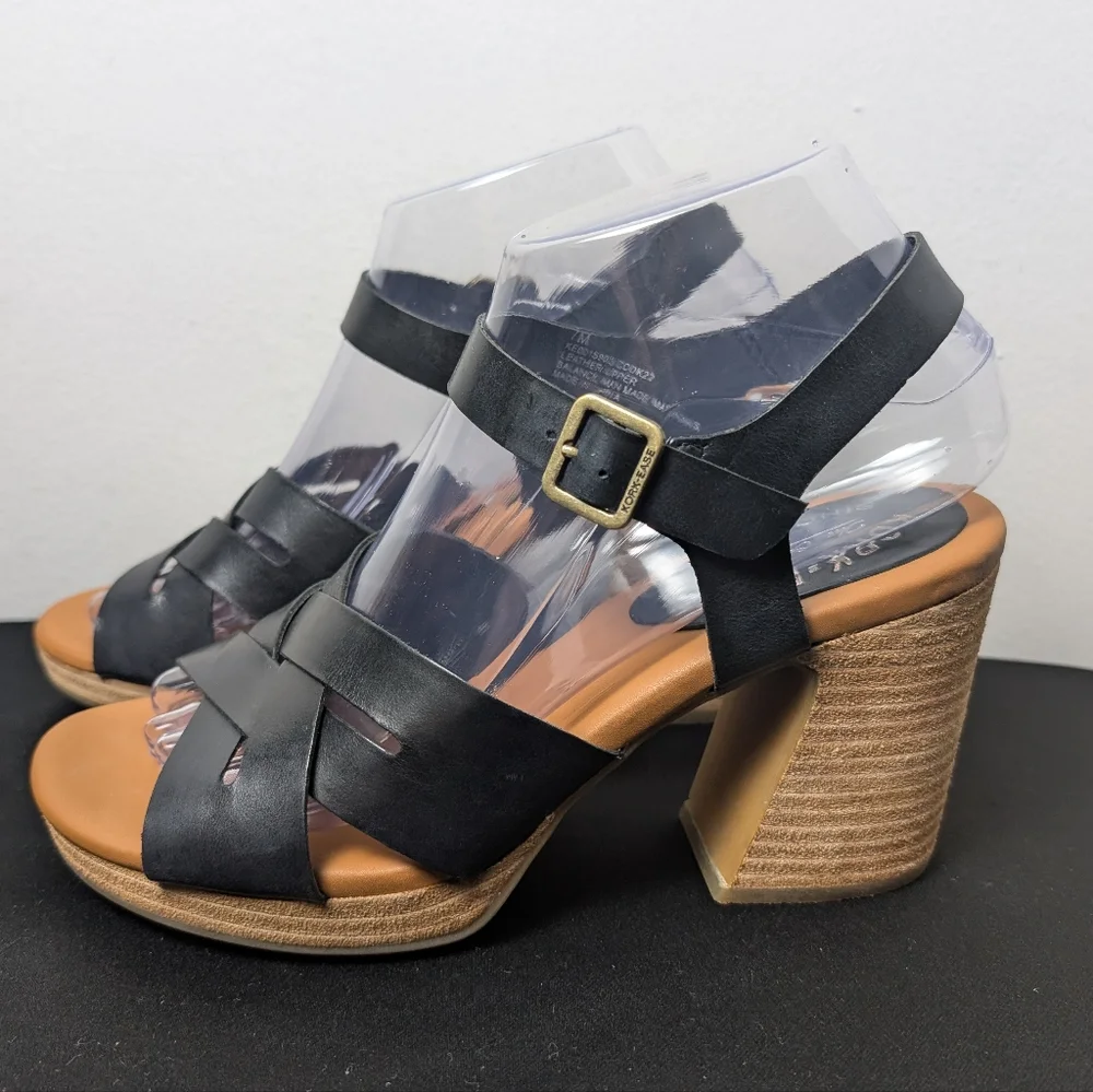 Kork Ease Heel Sandals Hutton Black Cross Strappy Leather Chunky Block Sz 7 - Picture 14 of 14
